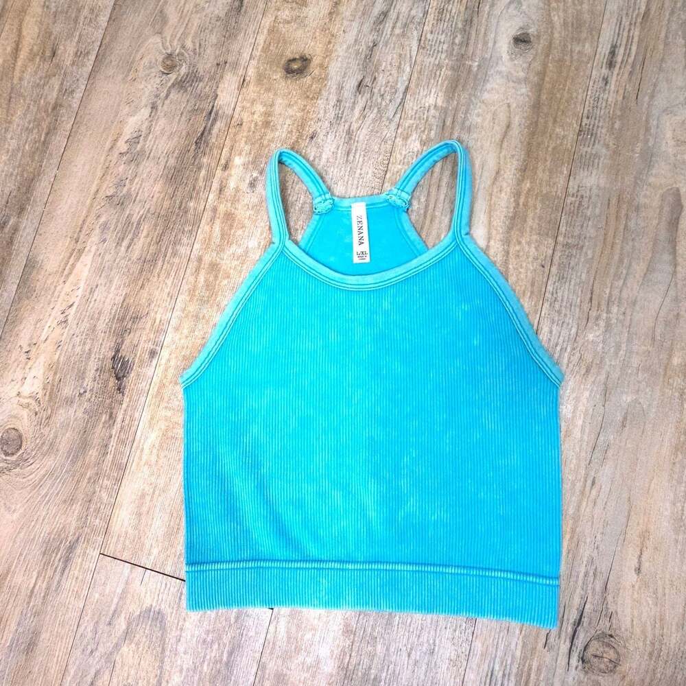 Zenana Mineral Washed Ribbed Racerback Crop Tank Tops - Picture 4 of 11